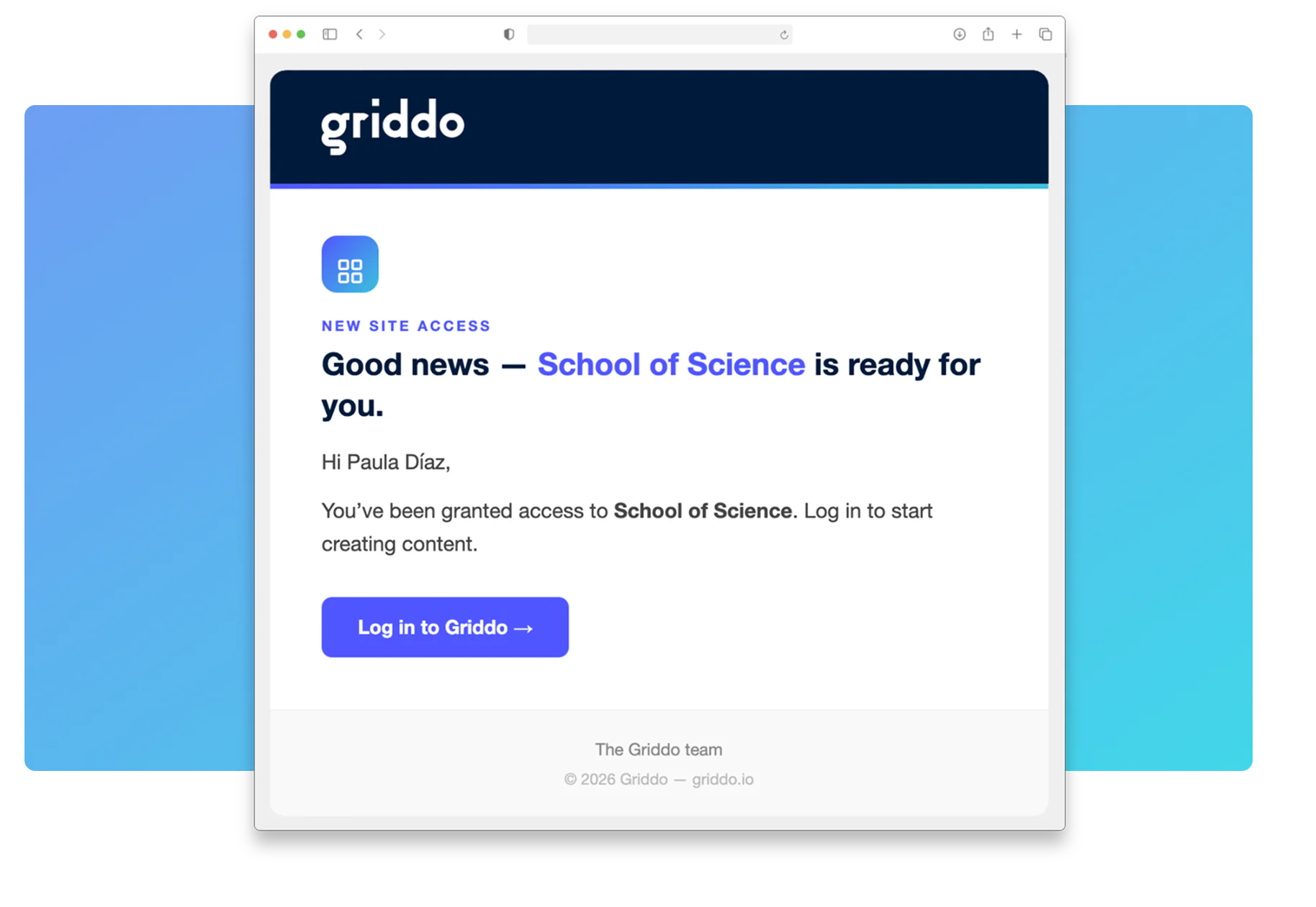 Emails del sistema de Griddo rediseñados